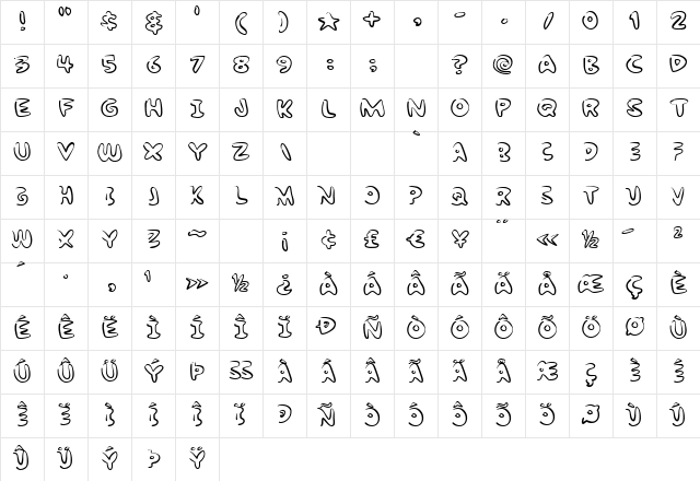 Bubble Gum RockA Regular Character Map