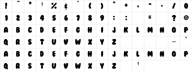 BubbleGum Regular Character Map