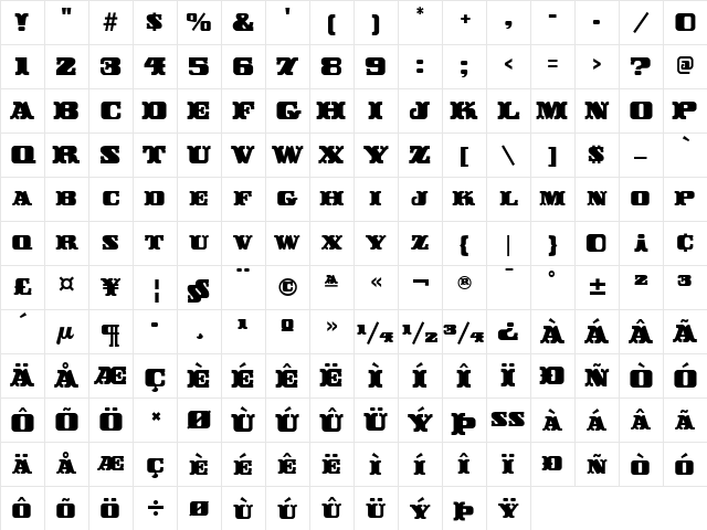 Buckeroo ITC Black Character Map