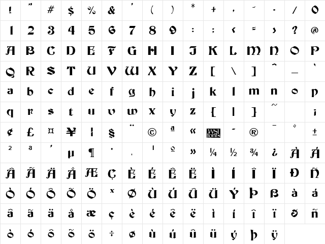 Buckingham Regular Character Map
