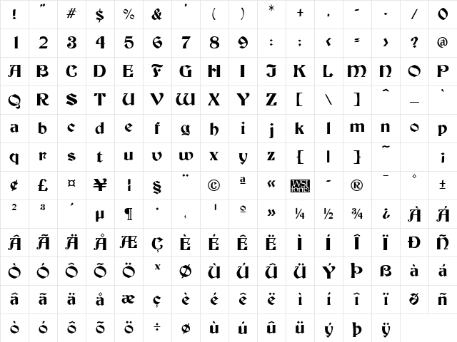 Buckingham Regular Character Map