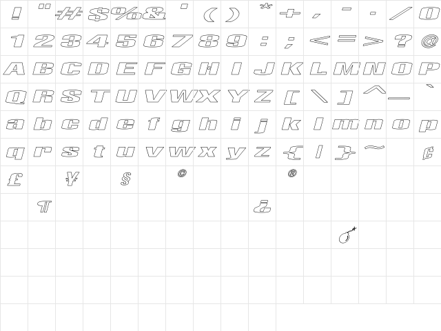 LightsOut HoLW iTLC Italic Character Map