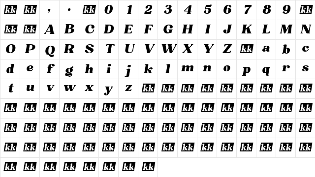 Bugaki Italic Character Map
