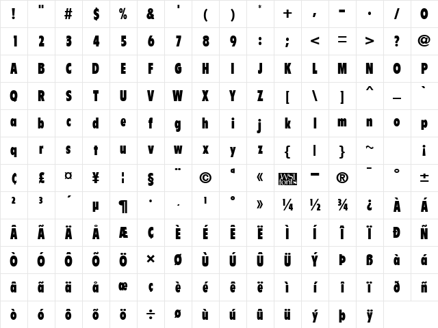 Bulletin Regular Character Map