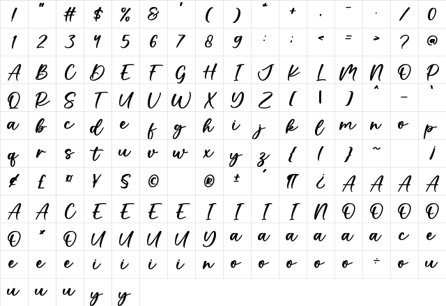 Adore Regular Character Map