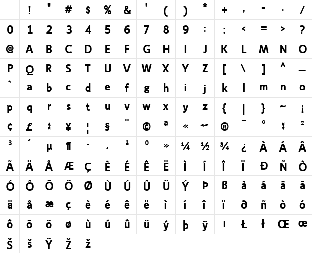 Ligurino Bold Character Map Ligurino Bold Character Map