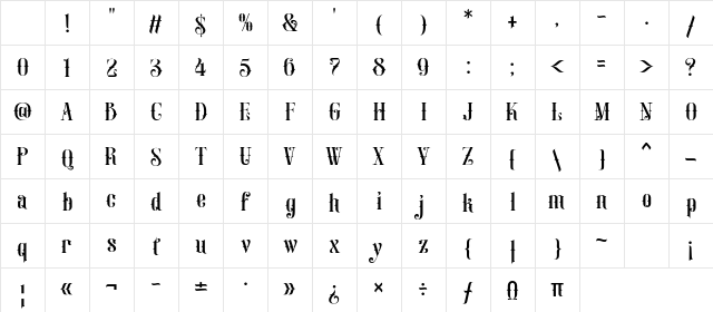 Bullstand Regular Character Map