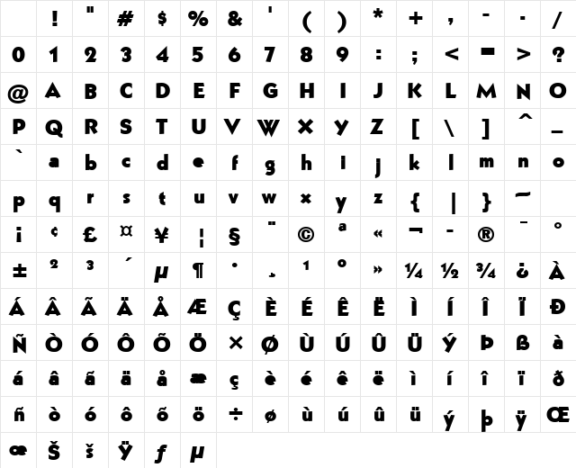 Bully Bold Character Map