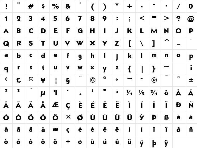 Bully Narrow Bold Character Map