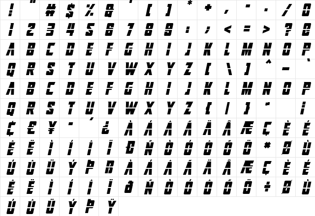Adrenaline Hit Italic Character Map