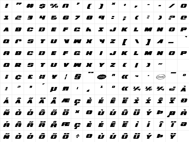 Bummer Italic Italic Character Map