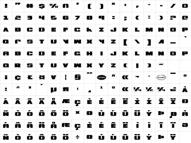 Bummer Regular Character Map