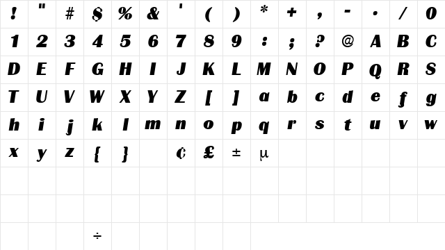 BurinDisplaySSK Italic Character Map BurinDisplaySSK Italic Character Map