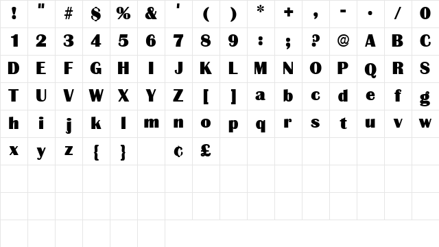 BurinDisplaySSK Regular Character Map