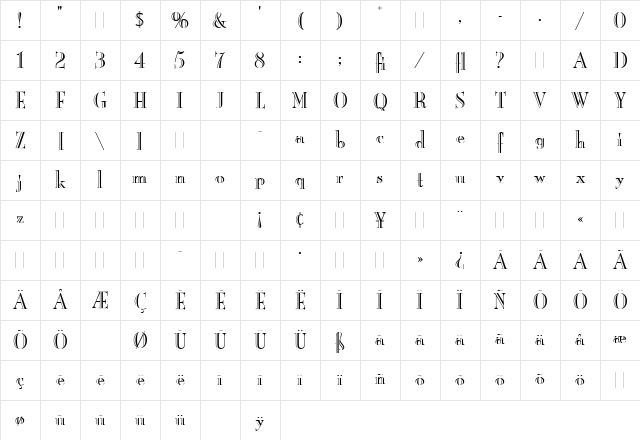 Burlington LET Plain Character Map