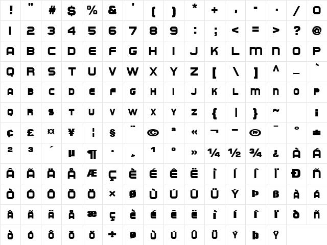 BurningFactsText79 Bold Character Map