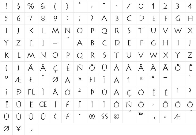 Lithos-Light Regular Character Map