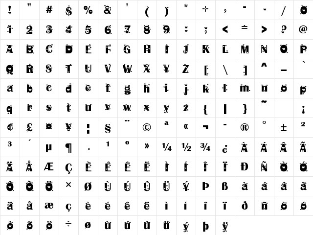 Britannic Bold Bold Character Map