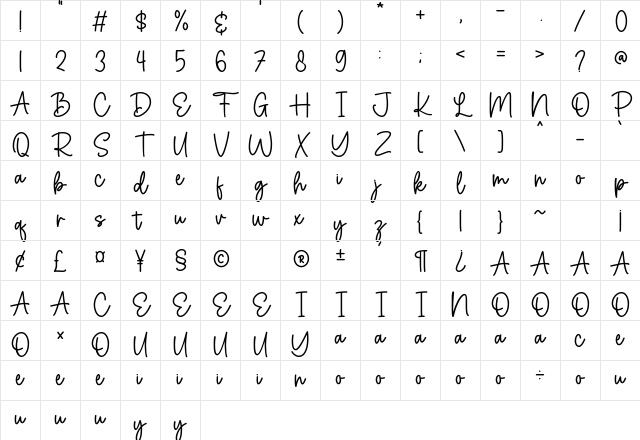 Buttercup Regular Character Map