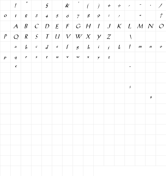 LilHvy iTALIC Italic Character Map LilHvy iTALIC Italic Character Map