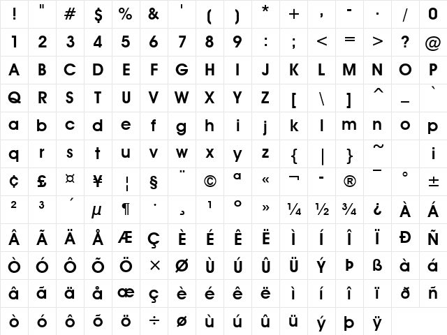 Advantage Bold Character Map