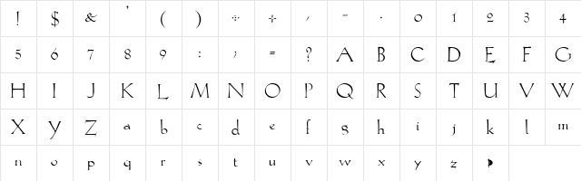Lilith-Light Medium Character Map