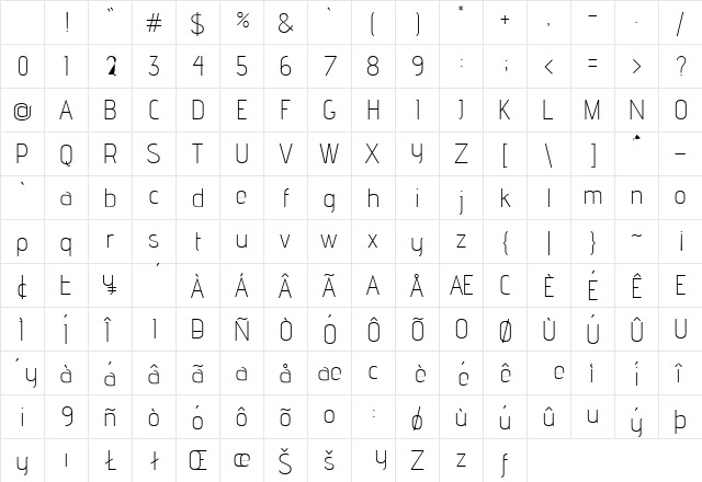 advent Extra Light Character Map