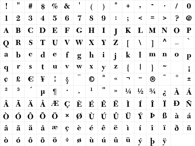 C651-Roman Bold Character Map