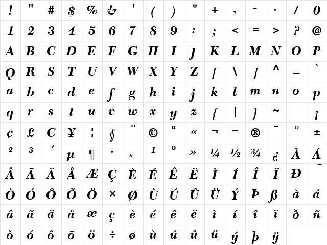 C651-Roman BoldItalic Character Map