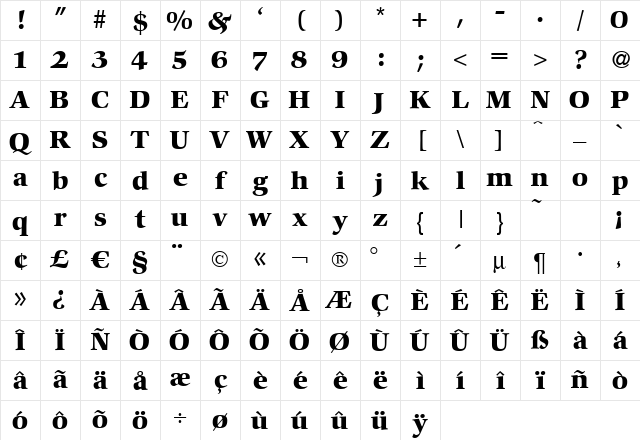 C792-Roman Bold Character Map