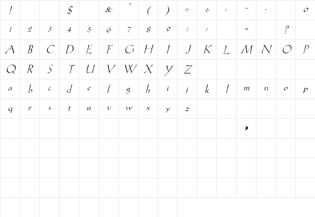 Lilith-Light iTLC Italic Character Map