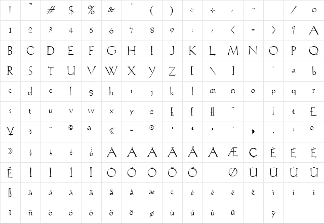 Lilith-Light Regular Character Map Lilith-Light Regular Character Map