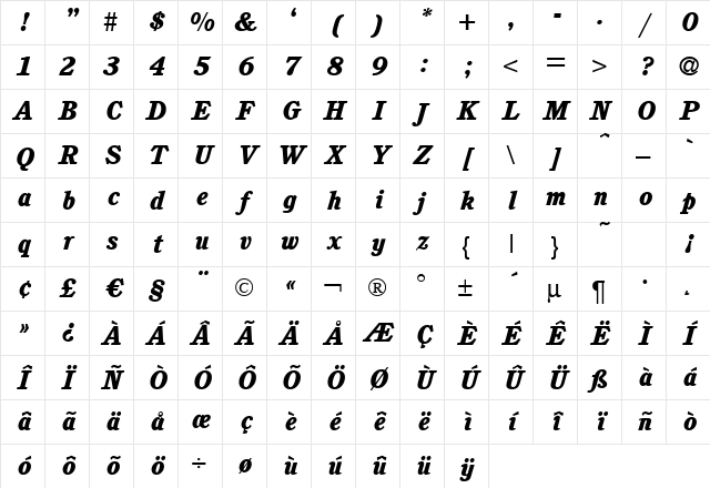 C851-Roman-Heavy Italic Character Map