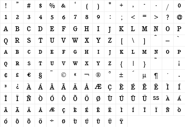 C851-Roman-Smc Bold Character Map