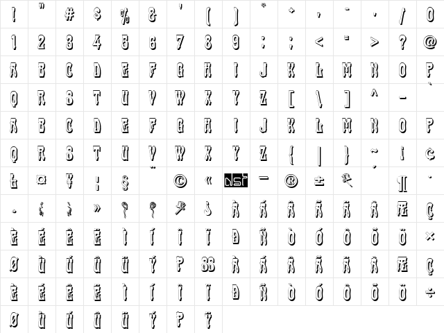 CabaretShadow Regular Character Map