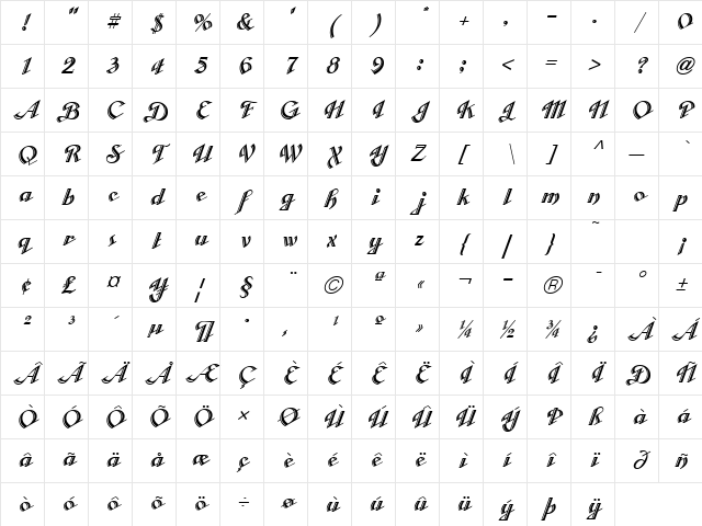Cabarga Curs ICG Alt Regular Character Map