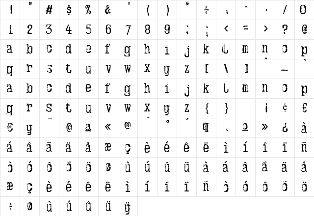 CablegramOttoman Regular Character Map CablegramOttoman Regular Character Map
