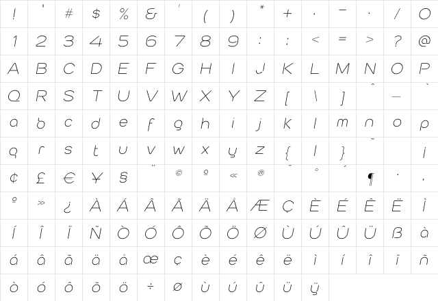 CabourgLight Oblique Regular Character Map
