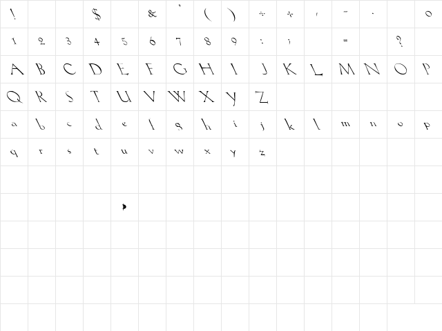 Lilith-Light Left Regular Character Map