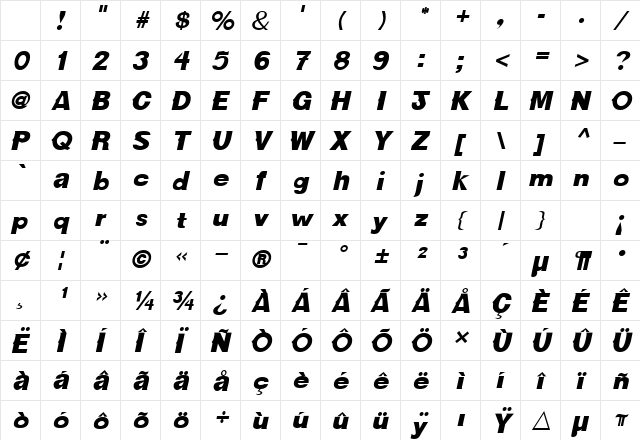 CactusSSK BoldItalic Character Map