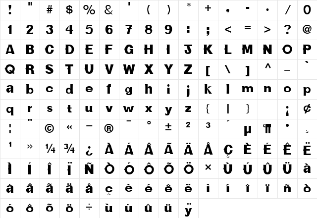 CactusSSK Regular Character Map
