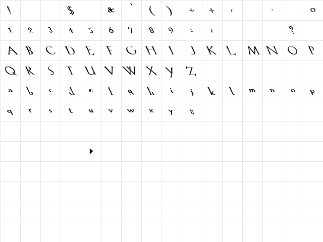 Lilith-Light bOLD Lefty Bold Character Map