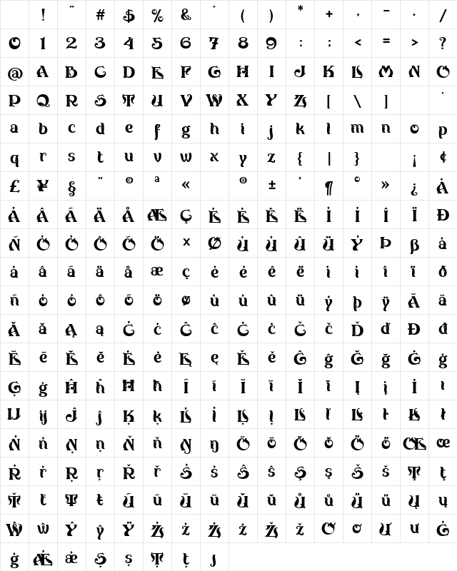 Caf-Concert Regular Character Map Caf-Concert Regular Character Map