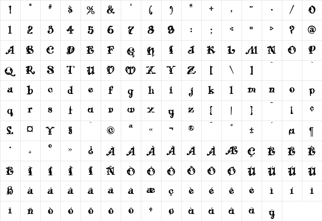 Cajalco Regular Character Map