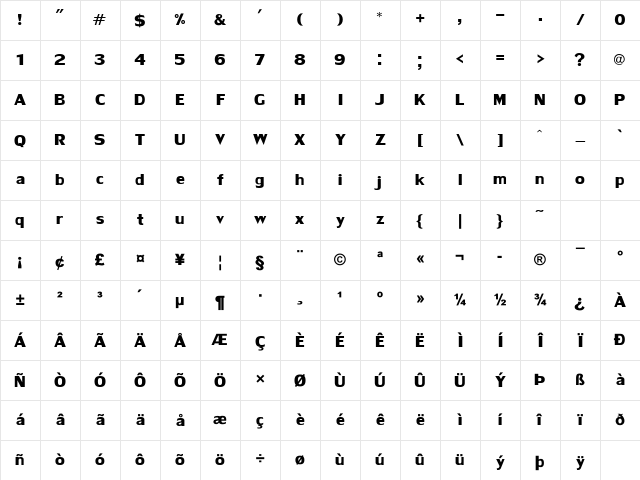 LilyUPC Bold Character Map