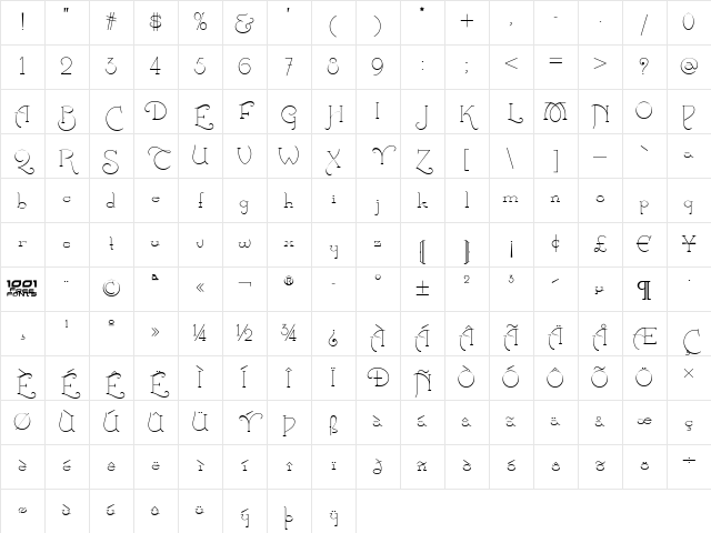 Calamity Jane NF Regular Character Map Calamity Jane NF Regular Character Map