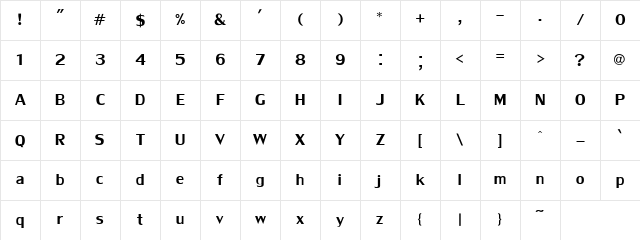 LilyUPC Regular Character Map