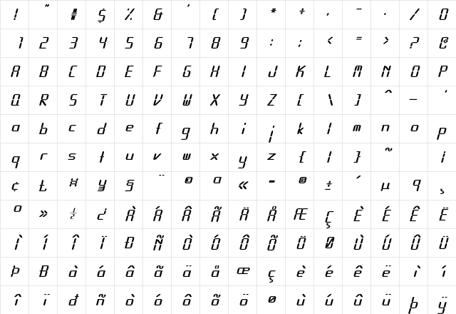 Calculator Bold Italic Character Map