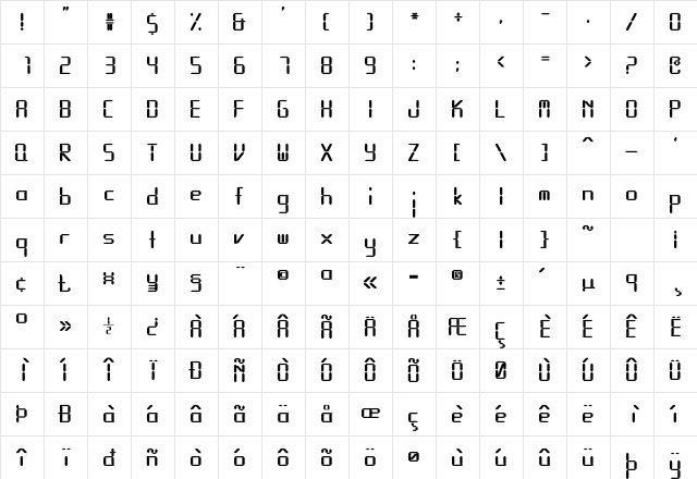 Calculator Bold Character Map