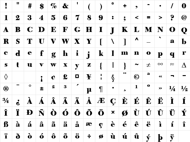 CalendarNovaBlack Regular Character Map